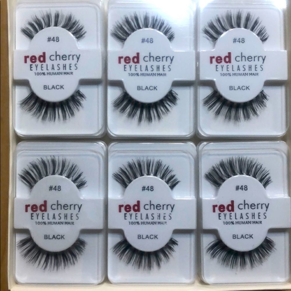 Box of 12 Lashes 100% Human Hair red Cherry #48